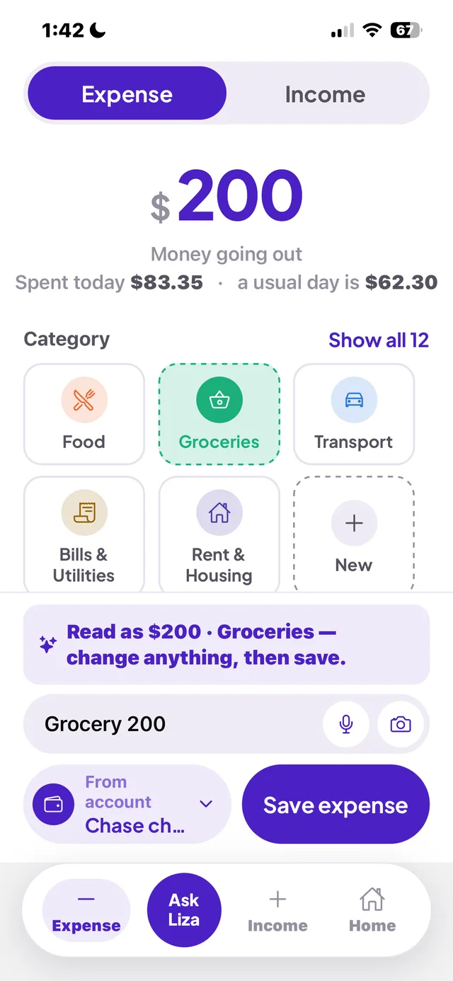 Logging an expense